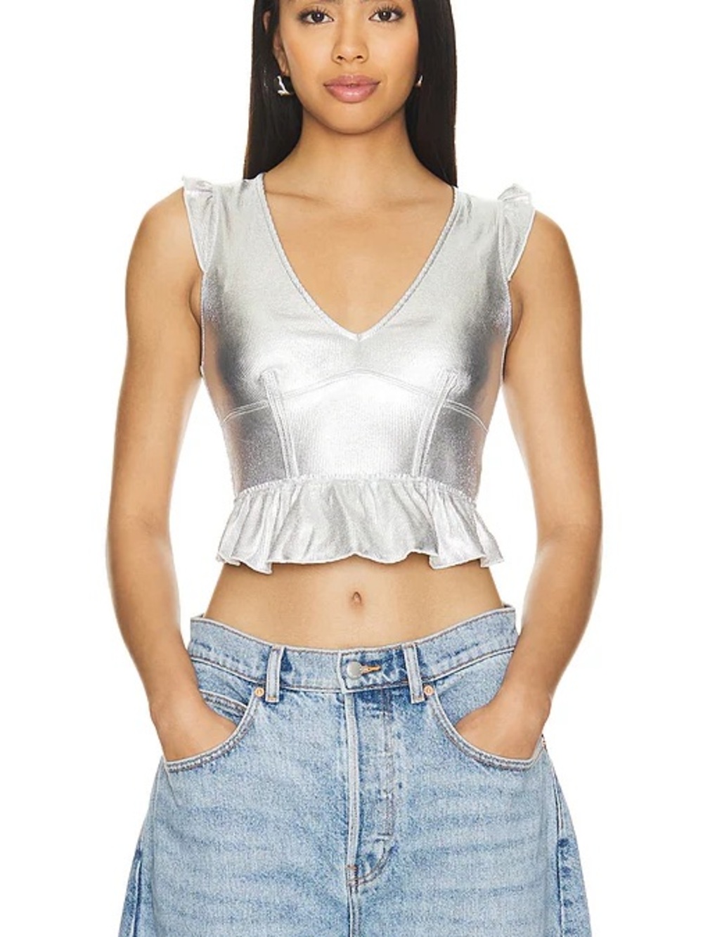 Free People Metallic Silver Top